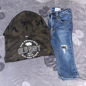 Old Navy Camouflage Hoodie and Jeans for Toddler Boys 12-18 mths